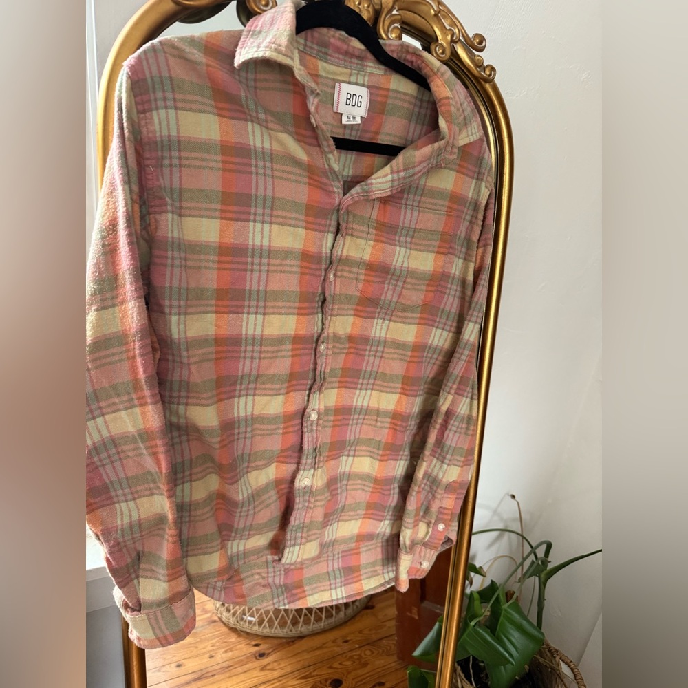 BDG Casual Plaid Shirt - Pink, Green, Yellow